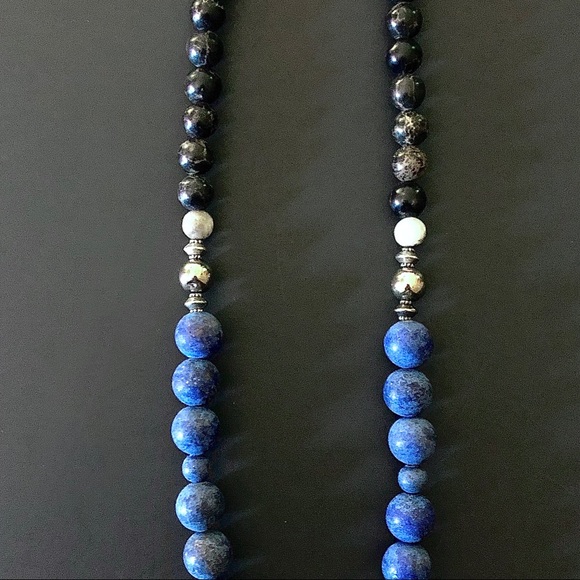 Lapiz & Jasper Necklace w/ Ethiopian Coptic Cross - Picture 4 of 5